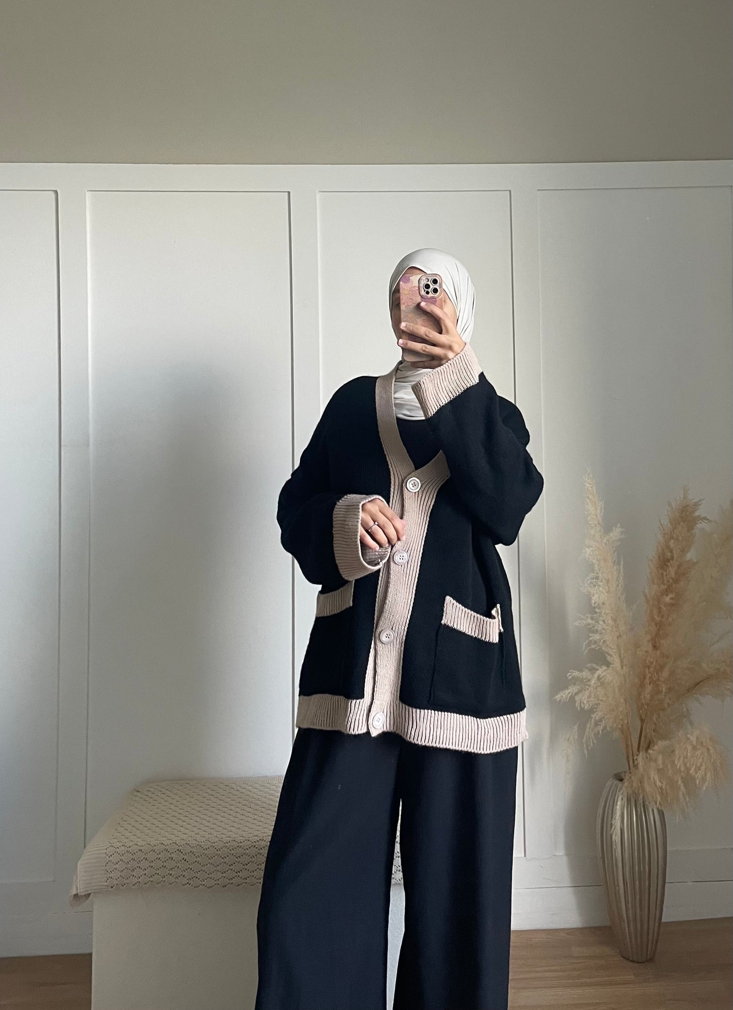 Cardigan | Noir et beige