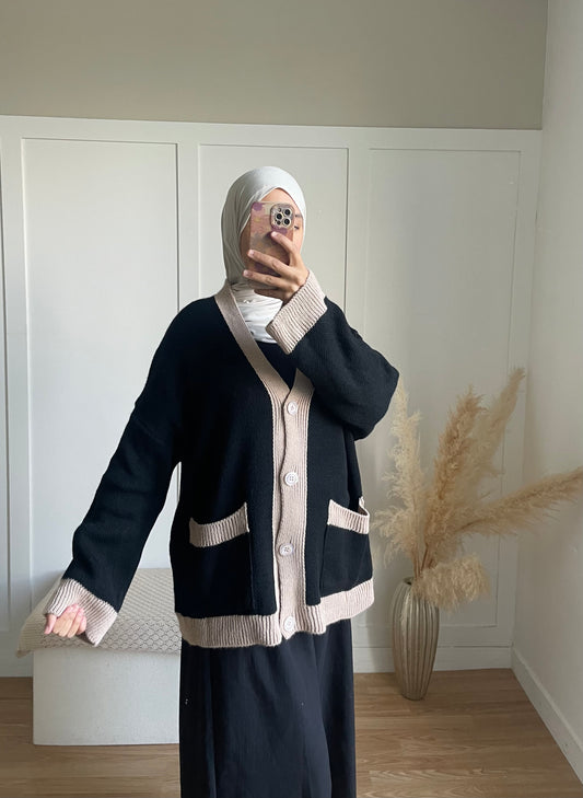 Cardigan | Noir et beige